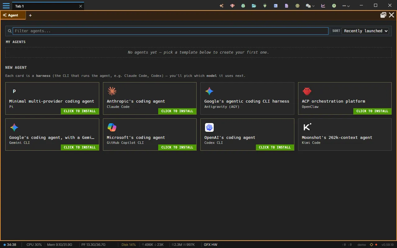 The Agent pane maximized to fill its tab