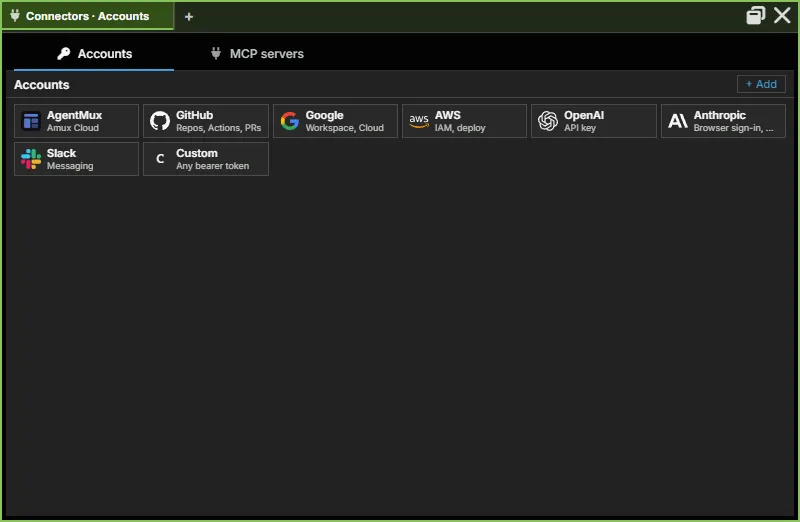 The Connectors widget when it first opens