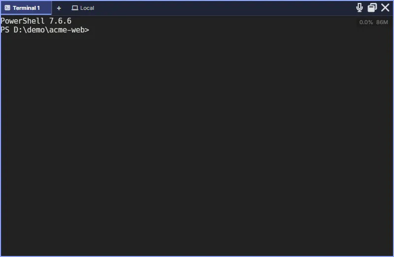 The Terminal widget when it first opens